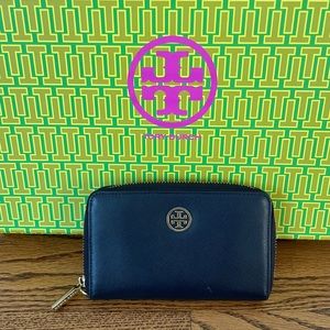 Tory Burch Navy Mini Zippered Wallet